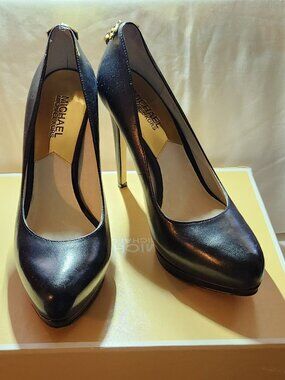 Michael Kors stiletto platform heels sz 7 M black leather GUC